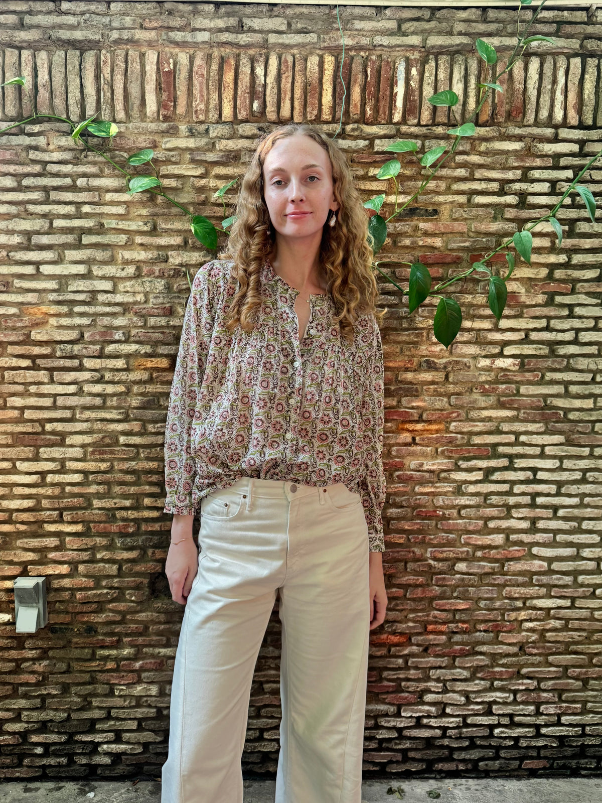 Block Print Ruffle Collar Top
