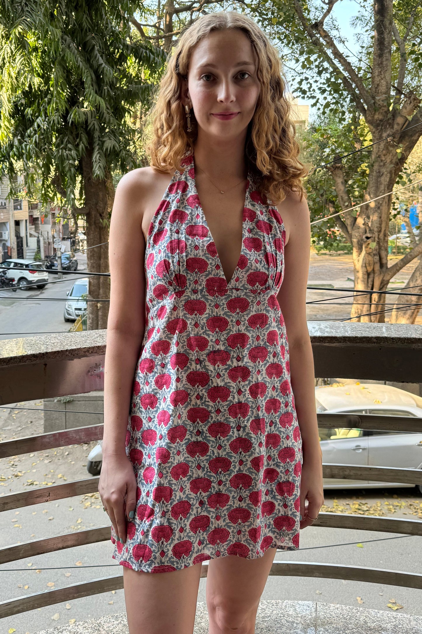 Nina Hand Block Print Halter Dress