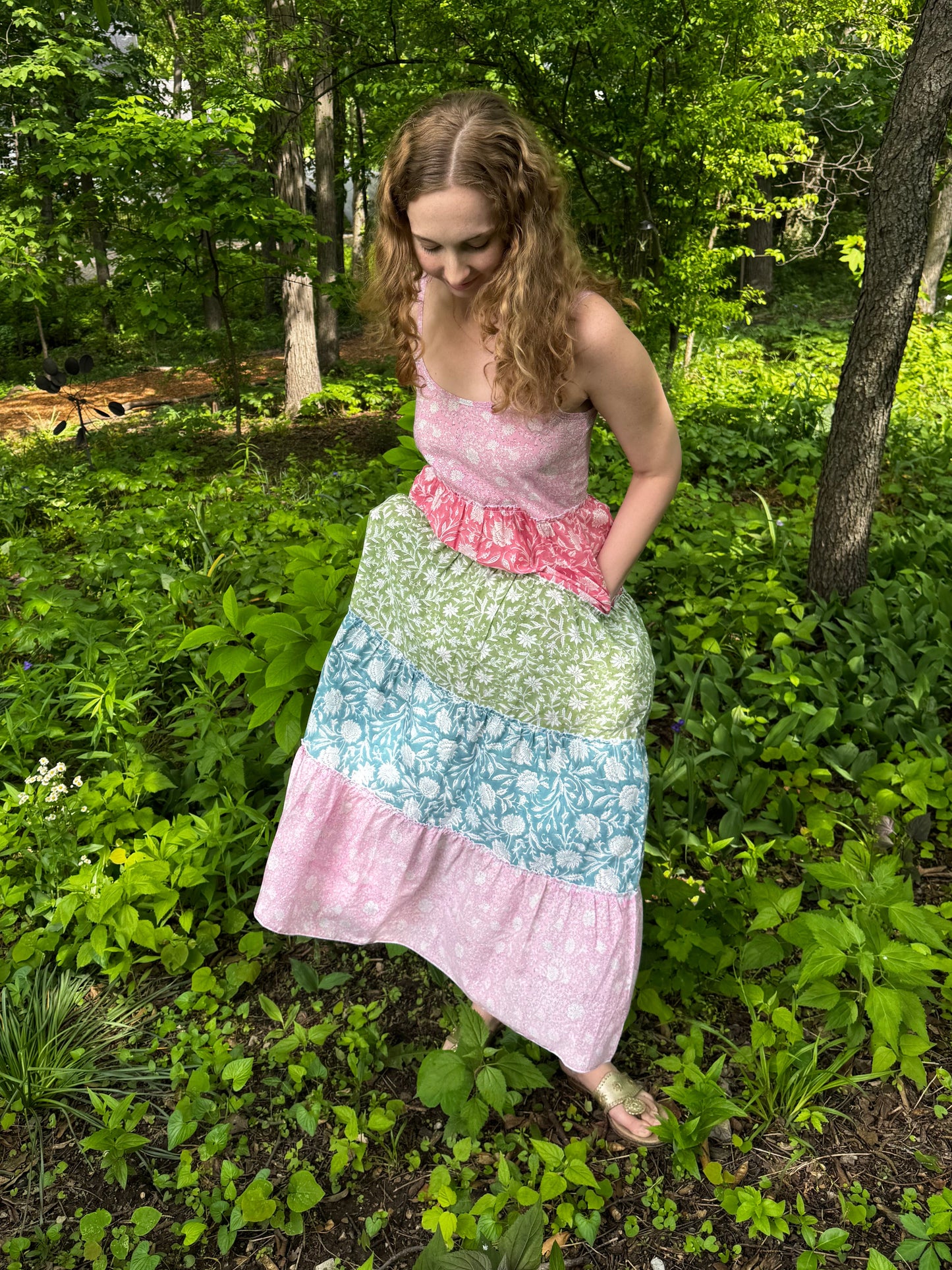 Block Print Tiered Maxi Dress