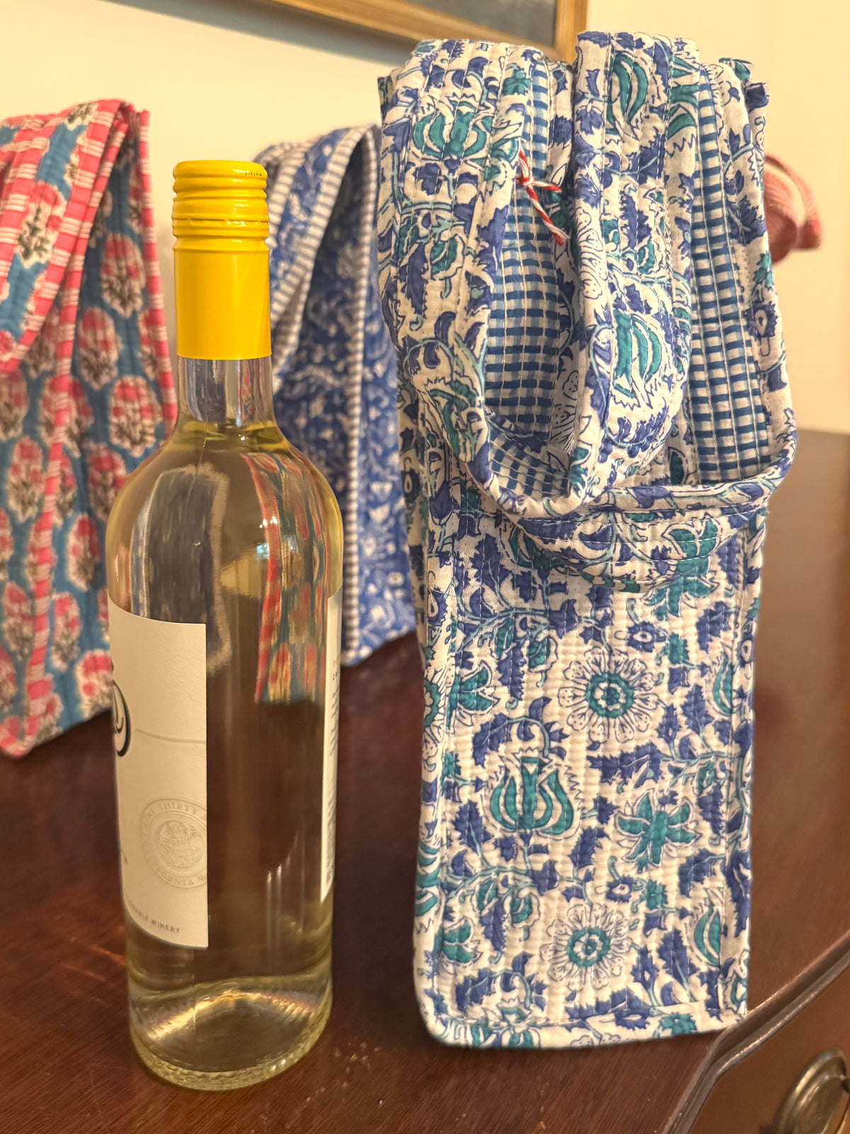 Hand Block Print Wine Bag
