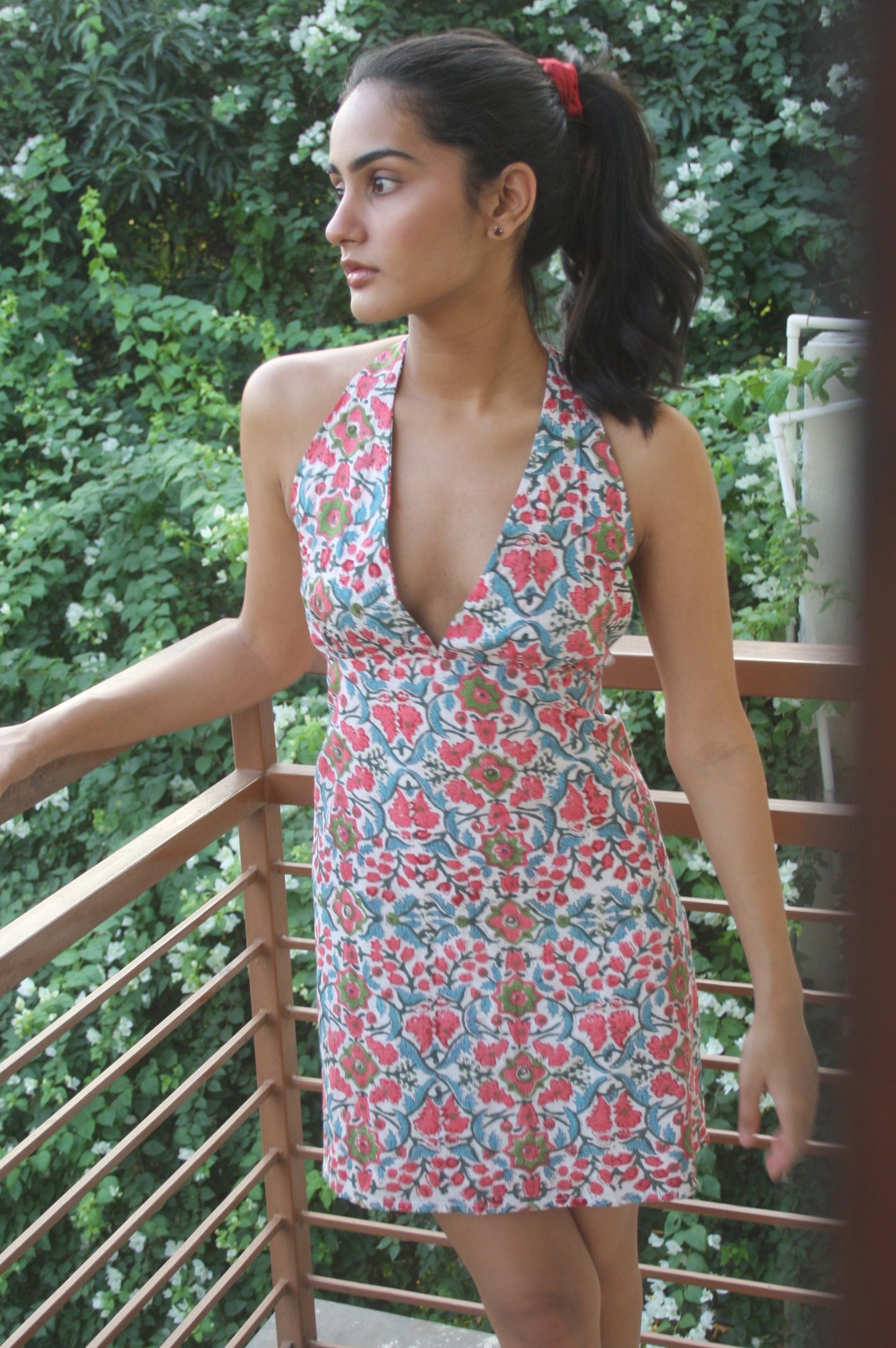 Nina Hand Block Print Halter Dress