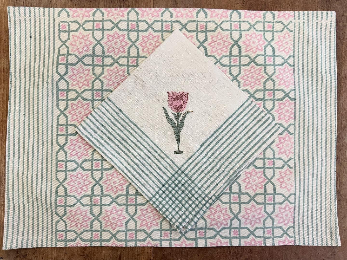 Block Print Placemat and Napkin 12 Pcs Set