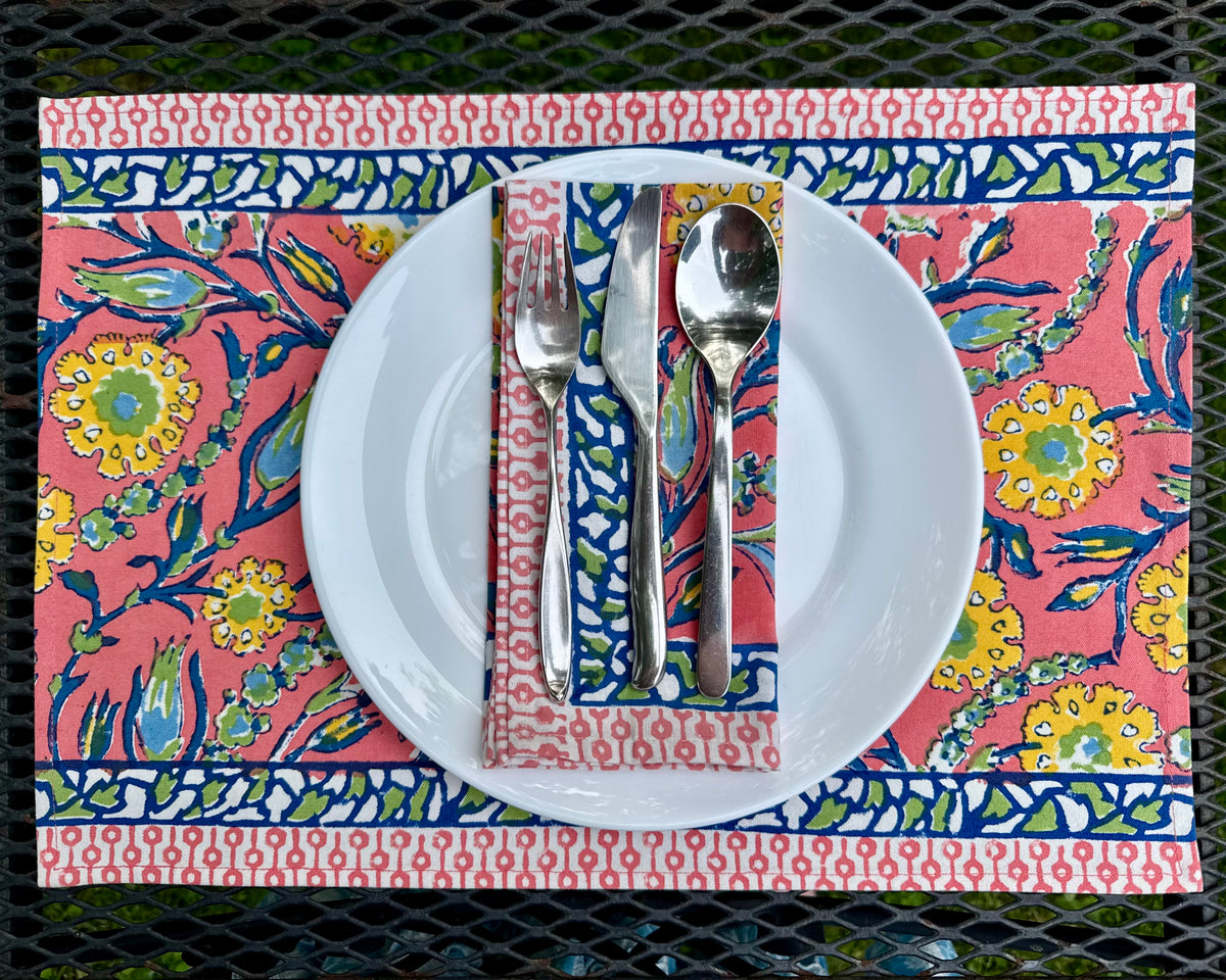 Block Print Placemat and Napkin 12 Pcs Set