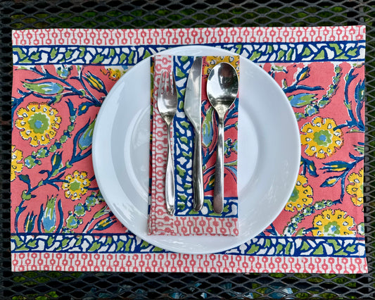 Block Print Placemat and Napkin 12 Pcs Set