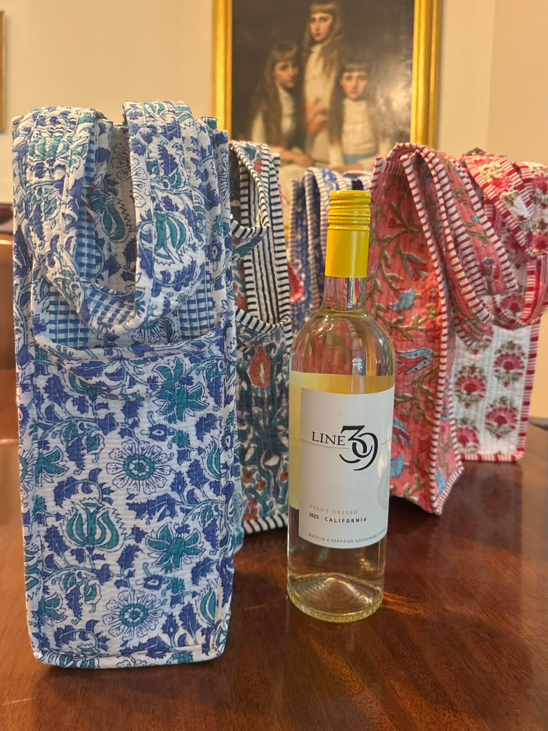 Hand Block Print Wine Bag