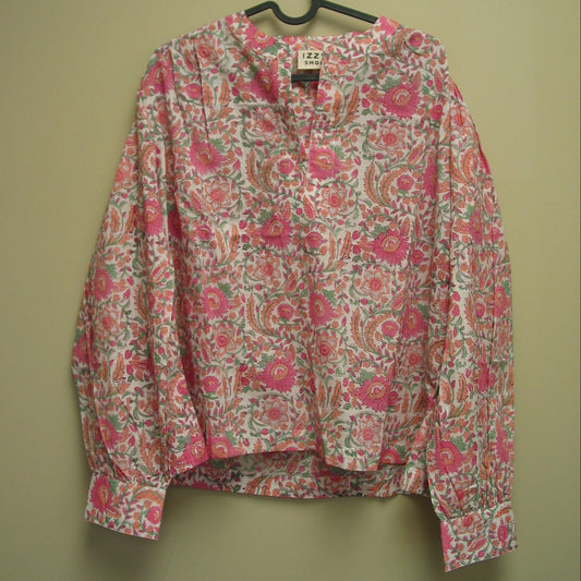 Block Print Puff Shoulder Top