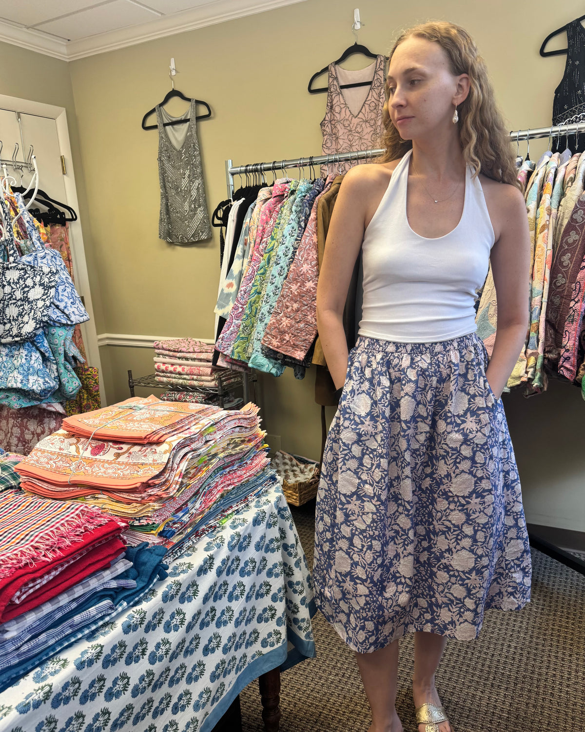 Block Print Midi Skirt
