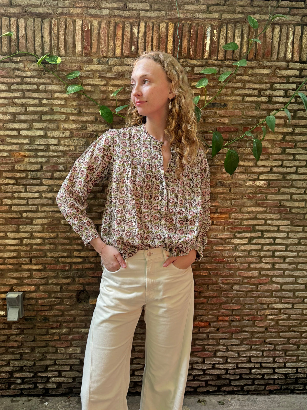 Block Print Ruffle Collar Top
