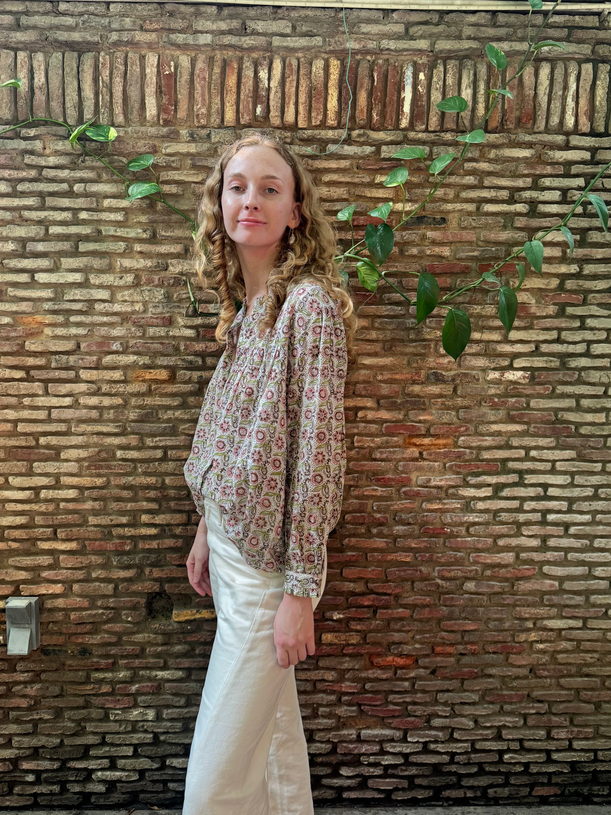 Block Print Ruffle Collar Top
