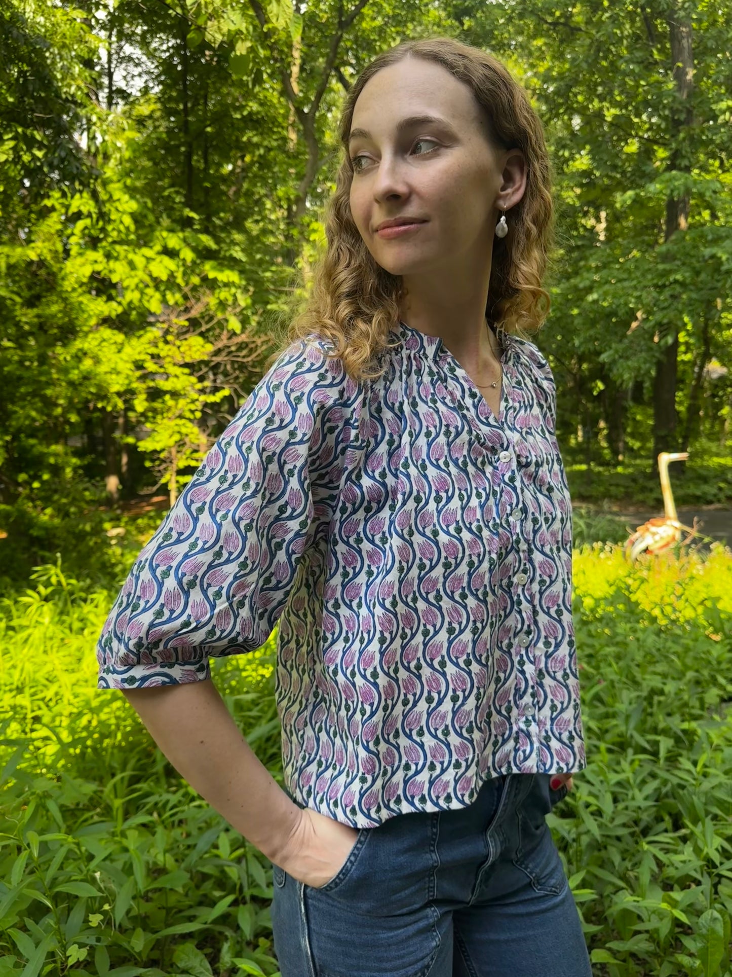 Block Print ¾ Sleeve Top